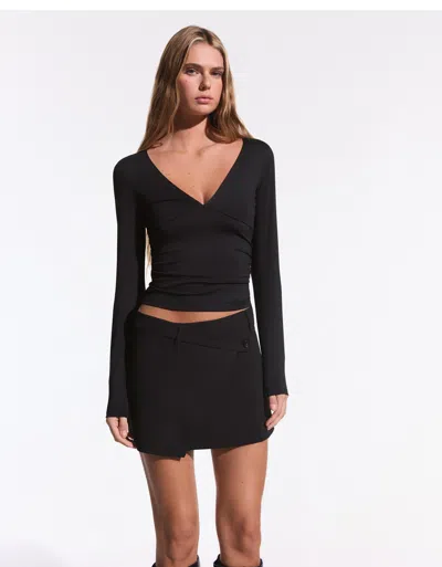 Bershka Long Sleeve T-shirt With Gathering In Black