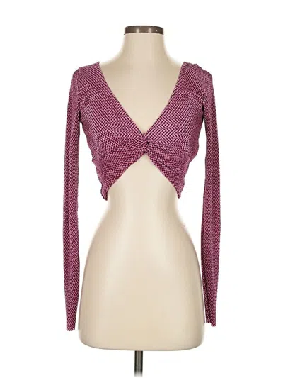 Pre-owned Bershka Long Sleeve Top Burgundy Plunge Neckline Tops