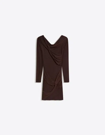 Bershka Long Sleeve Tulle Mini Dress With Knots In Brown