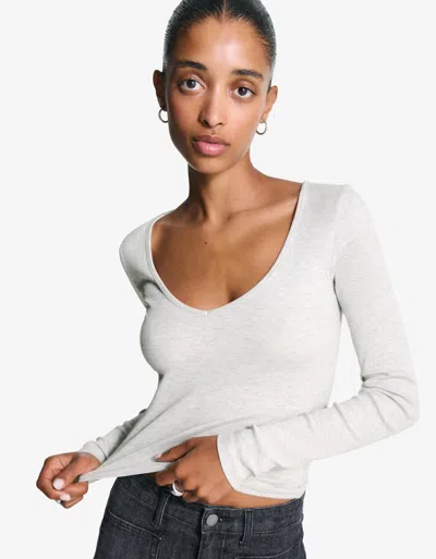Bershka Long Sleeve V-neck T-shirt In White