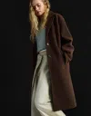 Bershka Long Soft Touch Coat In Brown
