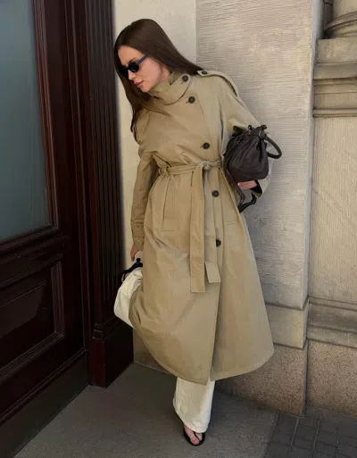 Bershka Long Trench Coat With Belt In Gray