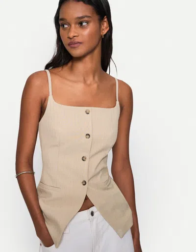 Bershka Long Vest With A Square-cut Neckline In Neutral