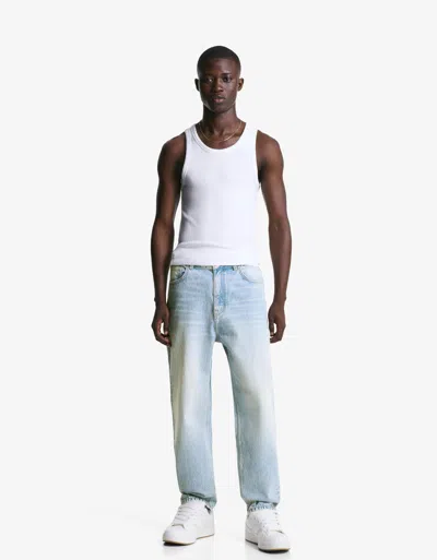 Bershka Loose Tapered Jeans In Blue