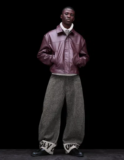 Bershka Low Print Barrel Trousers In Gray