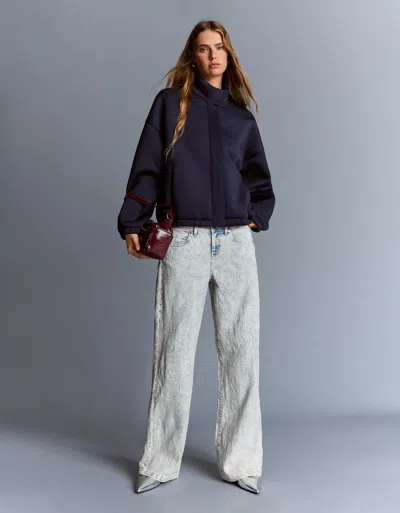 Bershka Low Rider Jacquard Baggy Jeans In Black