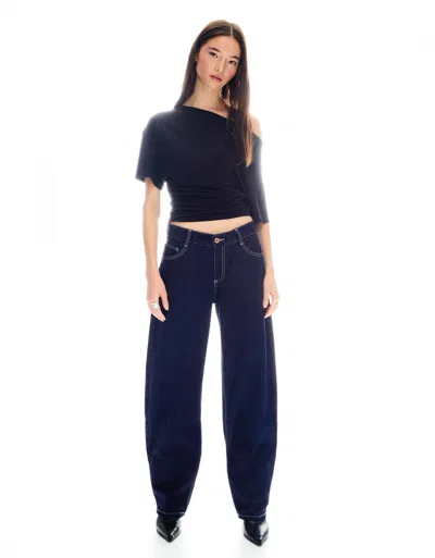 Bershka Low-rise Baggy Barrel Jeans In Blue