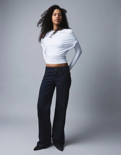 Bershka Low-rise Baggy Jeans With Studs In Red