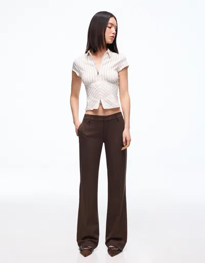 Bershka Low-rise Boot-cut Pants In Brown