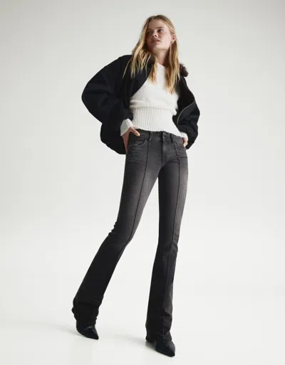 Bershka Low-rise Bootcut Jeans In Black