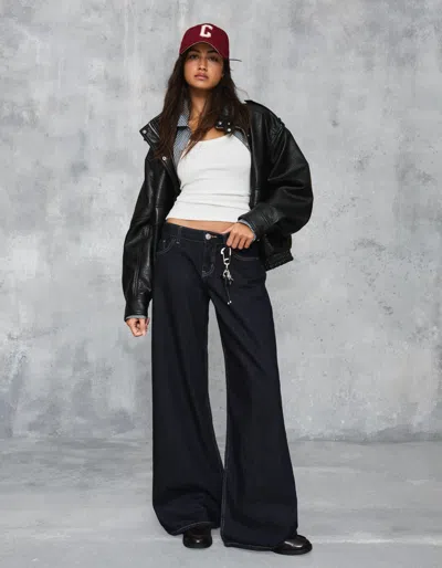 Bershka Low-rise Wide-leg Jeans In Blue