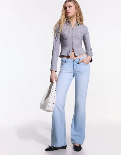 Bershka Low-waist Boot-cut Jeans In Blue