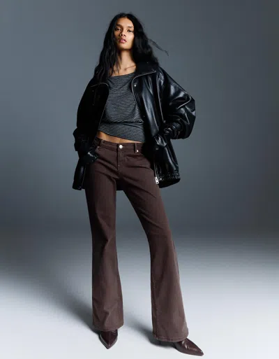 Bershka Low Waist Boot-cut Jeans In Brown