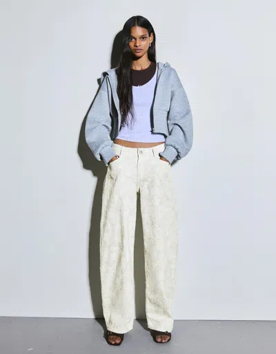 Bershka Low-rise Baggy Jeans With Textured Print In Neutral