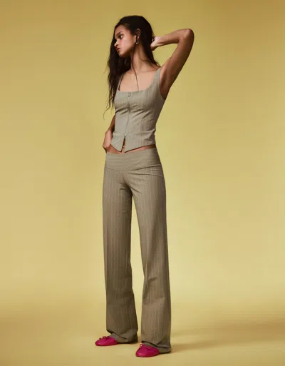 Bershka Low-rise Cummerbund Trousers In Brown