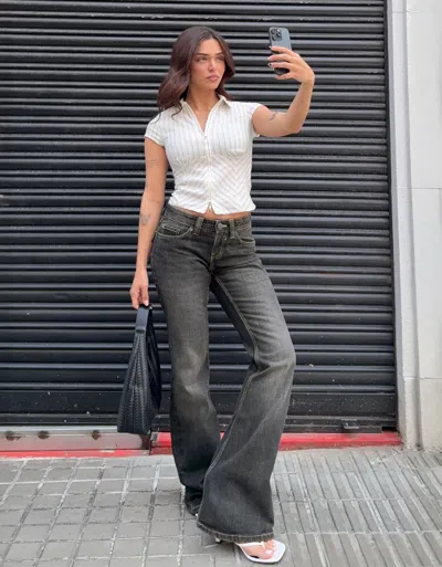 Bershka Low-rise Flared Baggy Jeans In Silver