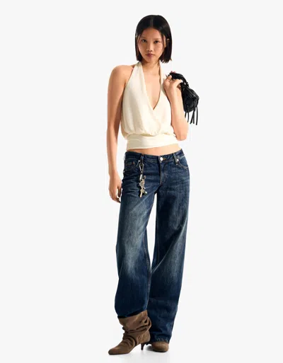 Bershka Low-rise Straight-leg Jeans In Black