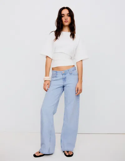 Bershka Low-rise Straight-leg Jeans In Blue