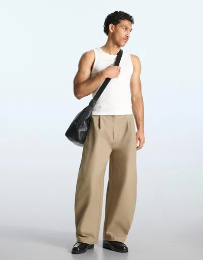 Bershka Megabarrel Trousers In Brown