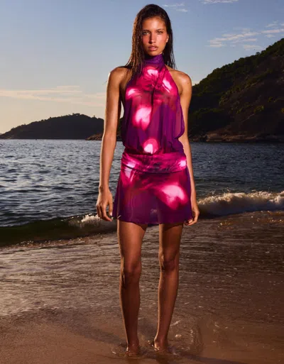 Bershka Mesh Dress With Open Back In Purple