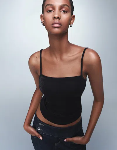 Bershka Metallic Thread Strappy Top In Black