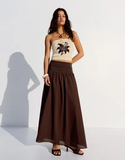 Bershka Midi Skirt With Cummerbund In Multi