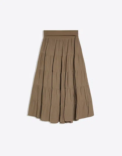 Bershka Midi Skirt With Fold-over Waist In Brown