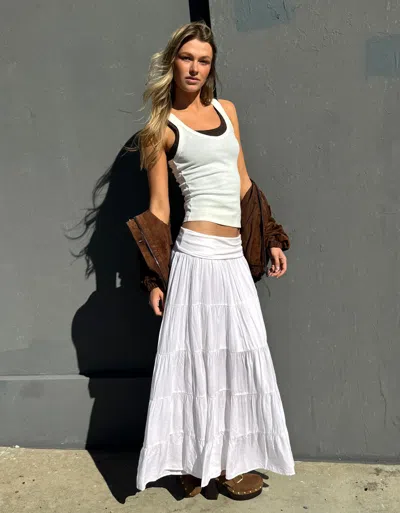 Bershka Midi Skirt With Fold-over Waist In White
