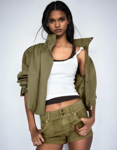 Bershka Mini Denim Shorts In Green