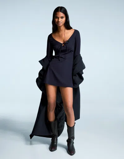 Bershka Mini Dress With Bow In Blue
