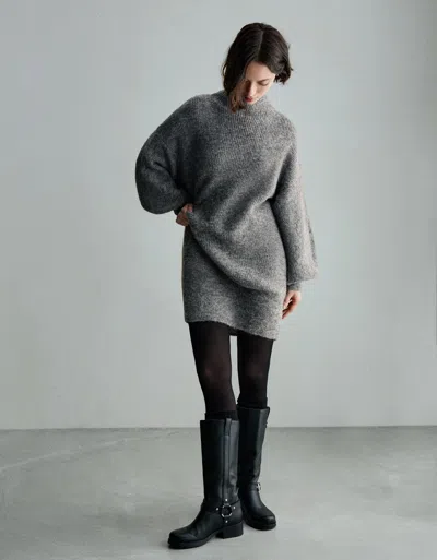 Bershka Mini Dress With Voluminous Sleeves In Gray