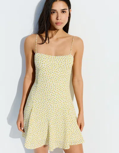 Bershka Mini Floral Strappy Dress In Yellow