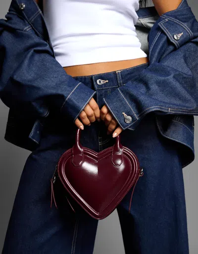 Bershka Mini Heart Bag In Burgundy