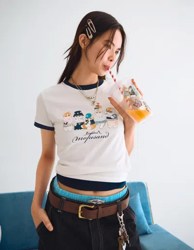 Bershka Mofusand Print Short Sleeve T-shirt In White