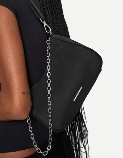 Bershka Multi-way Satin Messenger Bag With Chain In Black