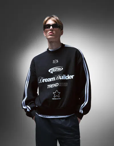 Bershka Needlecord Printed Hoodie In Black