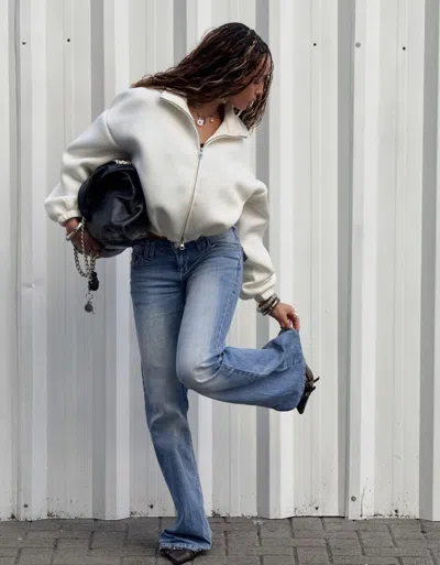 Bershka Neoprene Effect Balloon Zip-up Sweatshirt In Neutral