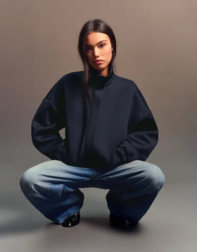 Bershka Neoprene-effect Oversize Jacket In Blue