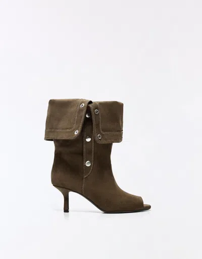 Bershka Open-front Heeled Boots In Multi