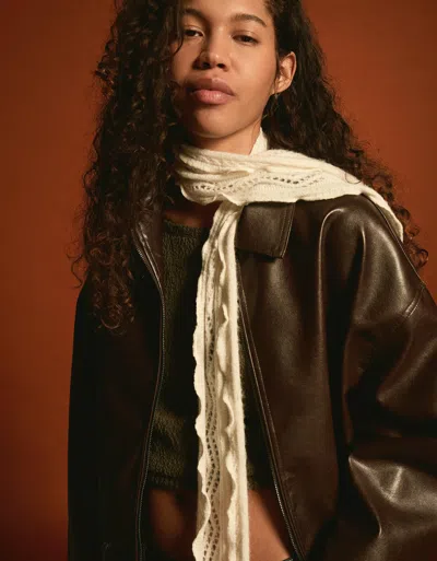 Bershka Openwork Knit Scarf In Gray