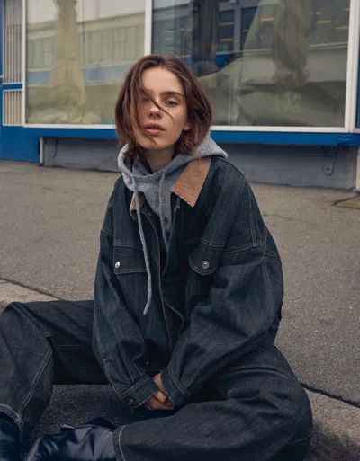 Bershka Oversize Denim Jacket With Contrast Collar In Blue