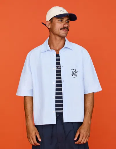 Bershka Oversize Embroidered Short Sleeve Shirt In Blue
