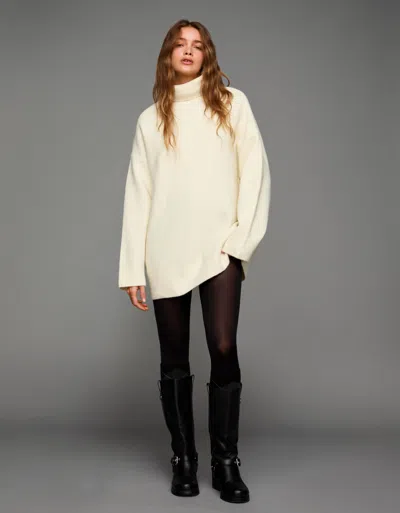 Bershka Oversize High Neck Sweater In White