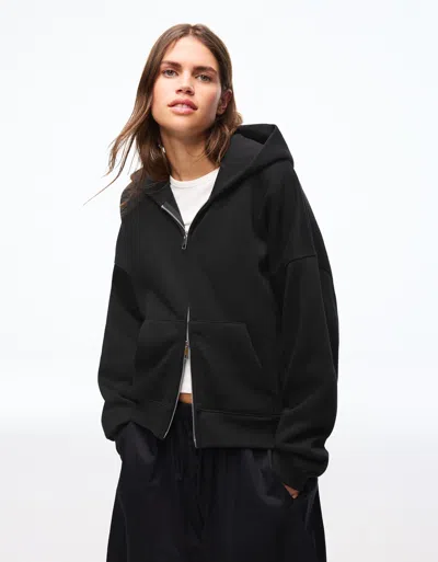 Bershka Oversize Hooded Sweatshirt With Zipper In Black