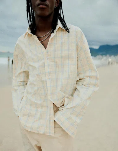 Bershka Oversize Long Sleeve Check Shirt In Neutral