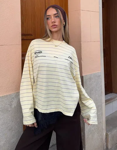 Bershka Oversize Long Sleeve T-shirt With Print In Neutral