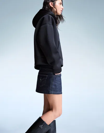 Bershka Oversize Neoprene-effect Zip-up Sweatshirt In Black