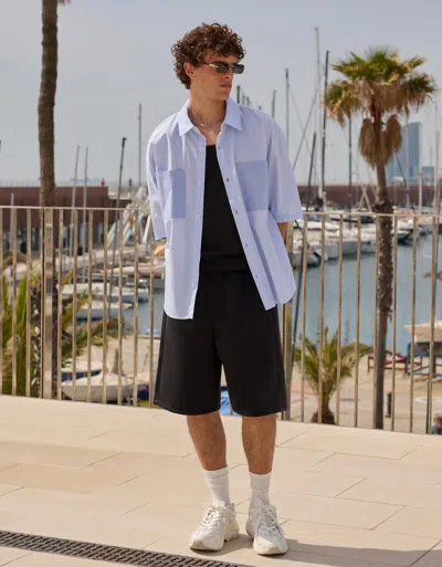 Bershka Oversize Neoprene-effect Bermuda Shorts In Black
