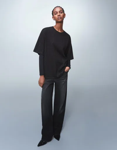 Bershka Oversize Short Sleeve Glitter T-shirt In Black