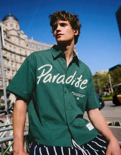 Bershka Oversize Short Sleeve Printed Shirt In Green